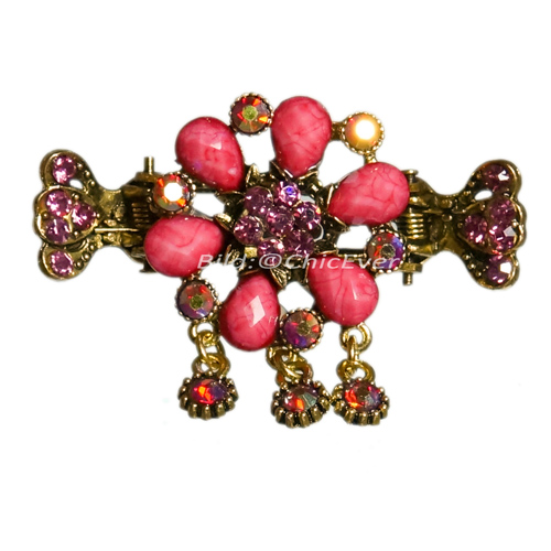 Haargreifer Haarspange Blume Vintage-Look Metall rosa gold 4470d - zum Schließen ins Bild klicken